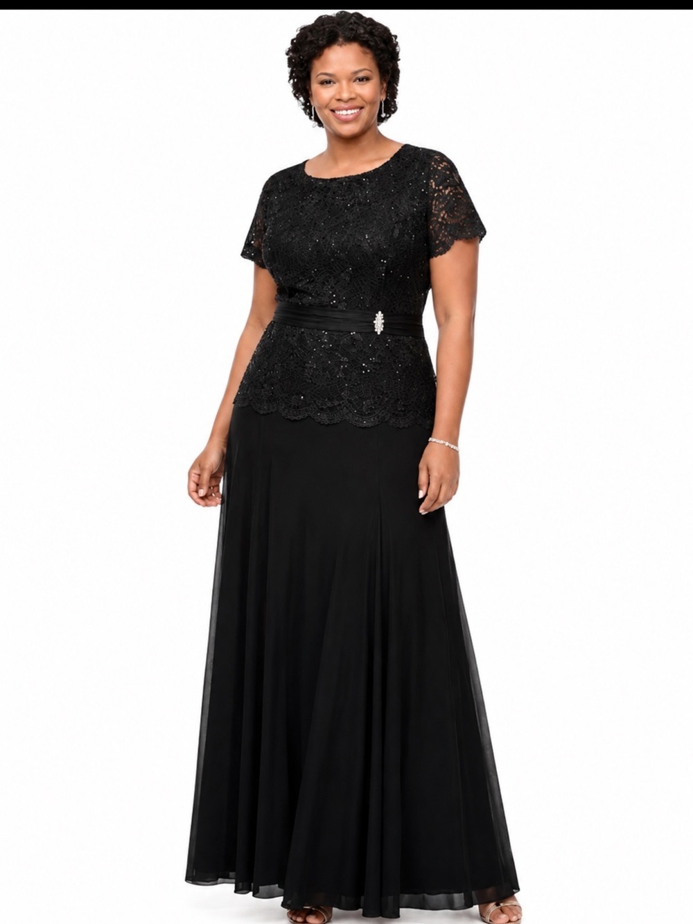 Blu Sage Navy Lace Top Formal Evening Gown Plus Size 22W Elegant Long Dress NWT